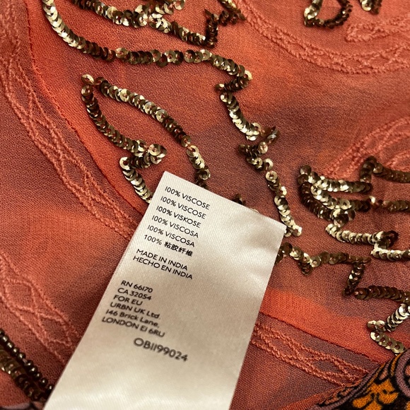 Elegant {Anthro} Beaded <Ignacia> Blouse | Sheer Pink Orange Sequin Top | Small - Picture 12 of 16